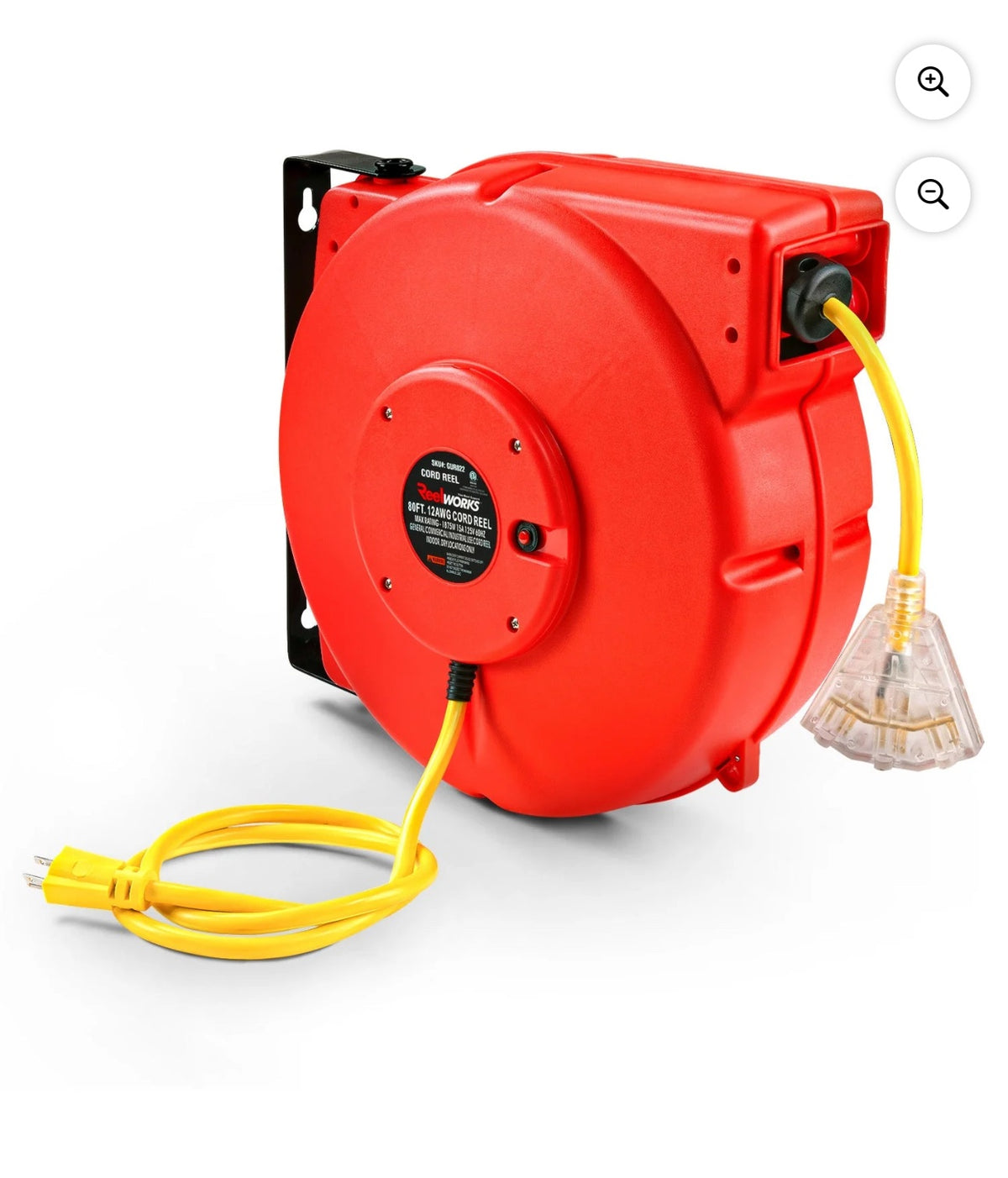 ReelWorks 80 ft Retractable Extension Cord Reel – 12 AWG, Triple Outlet image 0