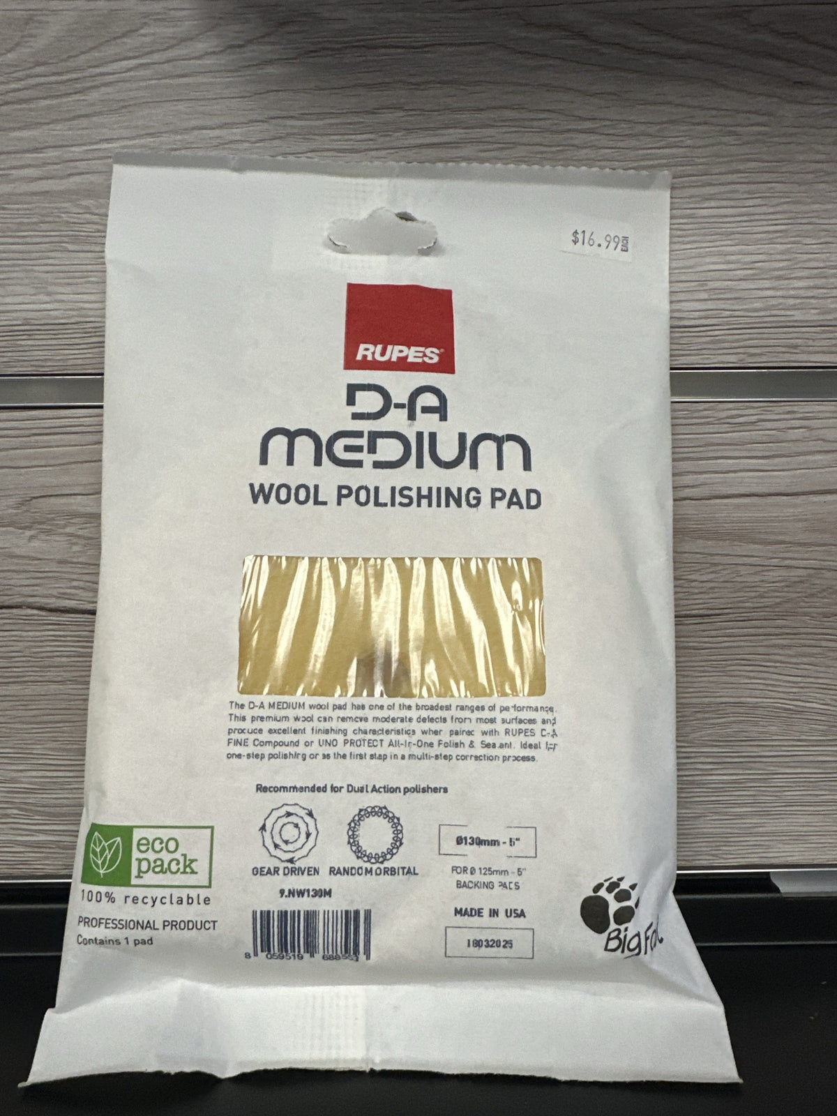 Rupes D-A Medium Yellow Wool Pad – 5″ image 0